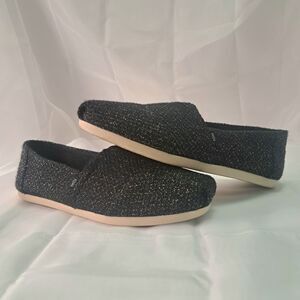 TOMS Black Alpargata Glitter Slip-On Flat Women's Size 6.5W Round Toe Whimsigoth